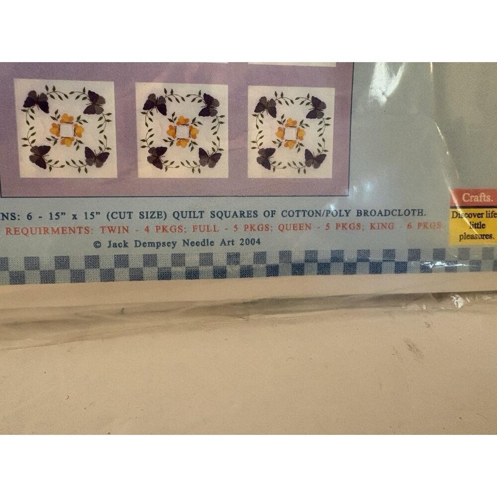 Vintage Jack Dempsey Needle Art Appliqué Quilt Squares Circle Of Butteries 15X15
